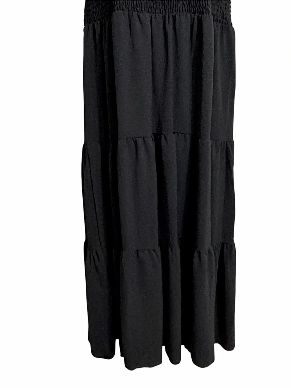 Boho Tiered Smocked Midi Dress Womens XL Black Flutter Sleeve Dark Cottagecore - Picture 3 of 7